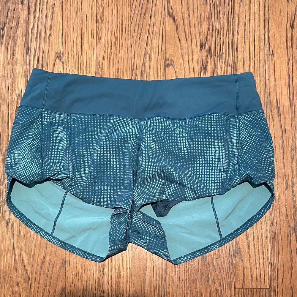 Lululemon Speed Up Shorts Womens Size 6 Blue Teal Print Running Athletic Fitness